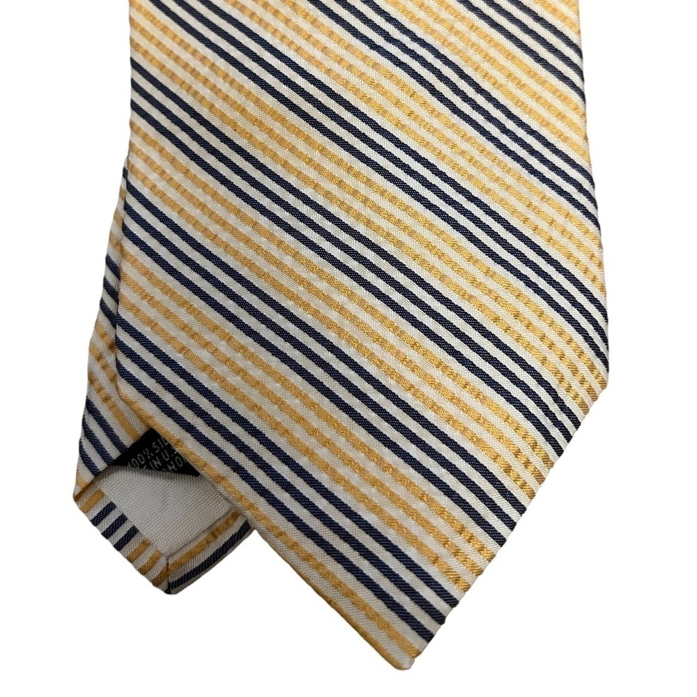 MARK PENDLETON yellow blue & white seersucker silk luxury tie